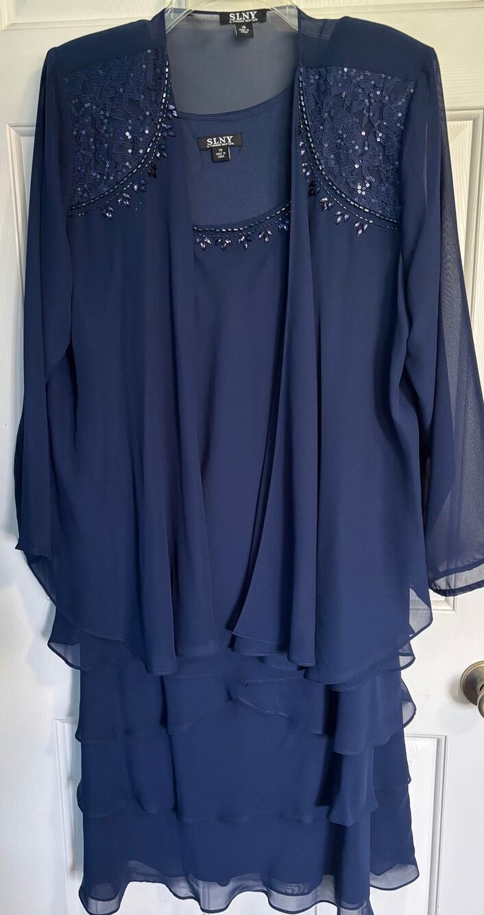 SLNY Navy Blue Jacket Dress Size 16 Mother of the Bride Formal Wedding Guest